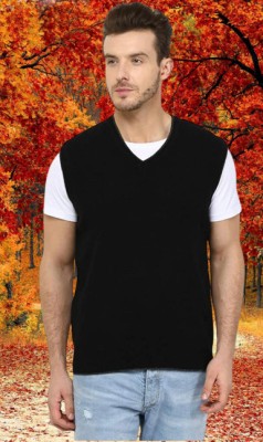 jorden4u Solid, Self Design V Neck Casual Men Black Sweater