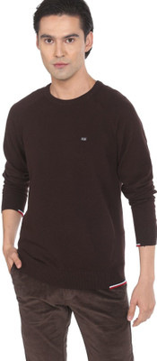 Arrow Sport Solid V Neck Casual Men Brown Sweater
