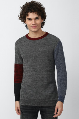 FOREVER 21 Solid Round Neck Casual Men Grey Sweater