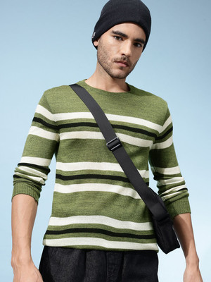 Glitchez Striped Round Neck Casual Men Multicolor Sweater
