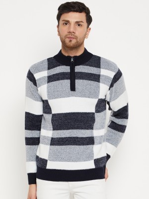 DUKE Striped High Neck Casual Men Blue Sweater