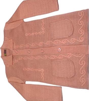 Sumit Knitwears Printed Round Neck Casual Women Orange Sweater