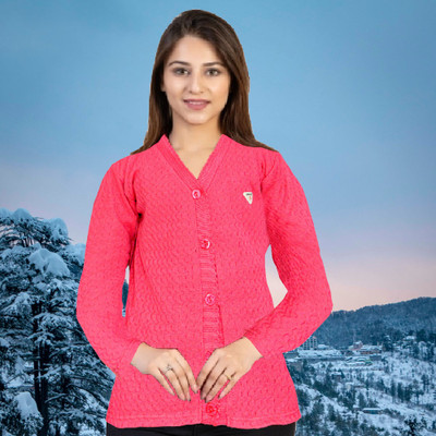 Vhs Fashion Self Design V Neck Party Women Reversible Pink Sweater