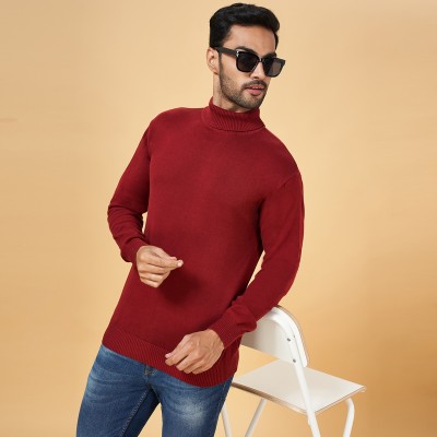 YU by Pantaloons Solid Turtle Neck Casual Men Maroon Sweater