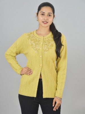 BAISA Embroidered Round Neck Casual Women Yellow Sweater