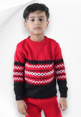 GTwo Printed Round Neck Casual Baby Boys Red Sweater