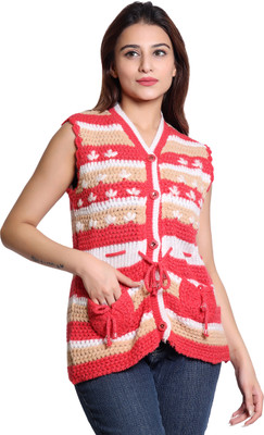 speed line hosiery Striped, Self Design V Neck Casual Women Beige Sweater