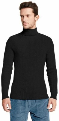 HouseOfCommon Solid High Neck Casual Men Black Sweater