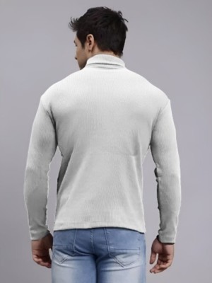 Luckytoo Self Design High Neck Casual Men Grey Sweater