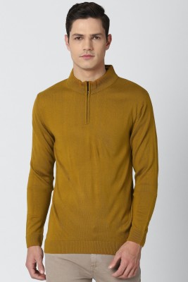 PETER ENGLAND Solid High Neck Casual Men Yellow Sweater