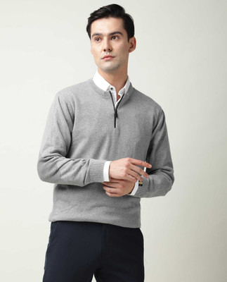RARE RABBIT Solid Round Neck Casual Men Grey Sweater