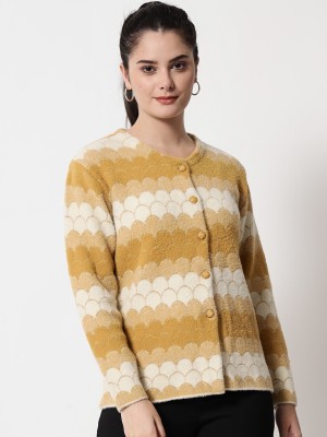 TAB91 Self Design Round Neck Casual Women Yellow Sweater