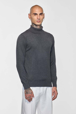Snitch Solid Turtle Neck Casual Men Grey Sweater