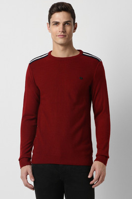 PETER ENGLAND Striped Round Neck Casual Men Maroon Sweater