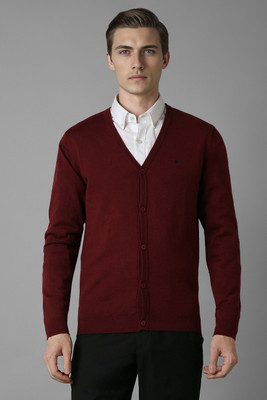 LOUIS PHILIPPE Solid V Neck Formal Men Red Sweater