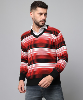 HEMLOCK Striped V Neck Casual Men Multicolor Sweater