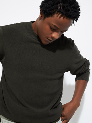 MAX Solid Round Neck Casual Men Green Sweater