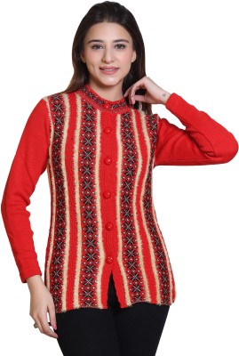 Grand Line Geometric Print Round Neck Casual Women Red Sweater