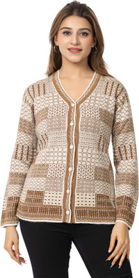 TWENTY ME Printed V Neck Casual Women Beige Sweater