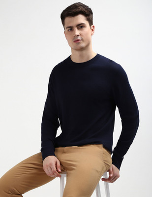 TOMMY HILFIGER Solid Round Neck Casual Men Blue Sweater