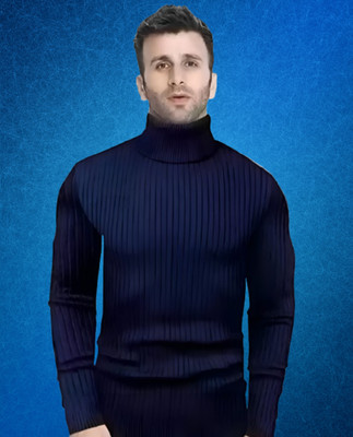 TRENDSET Solid Turtle Neck Casual Men Blue Sweater