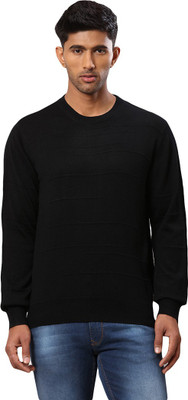 Raymond Solid Round Neck Formal Men Black Sweater