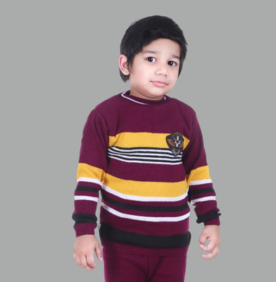 Rebiva Woven Round Neck Casual Baby Boys Purple Sweater