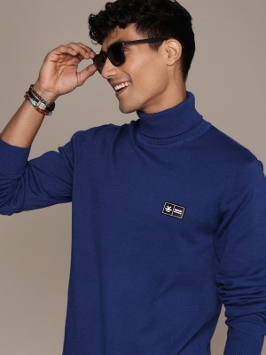 WROGN Solid Turtle Neck Casual Men Blue Sweater