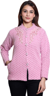 hrd7 Self Design Round Neck Casual Women Pink Sweater