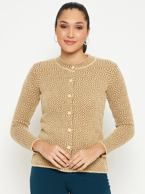 DUKE Printed Round Neck Casual Women Beige Sweater