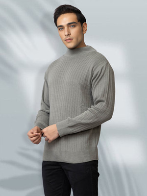 TYSORT Striped Turtle Neck Casual Men Grey Sweater