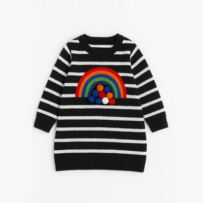 Wooattire Striped Round Neck Casual Baby Girls Black, Blue Sweater