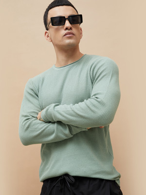 BOSSINI Solid Round Neck Casual Men Green Sweater