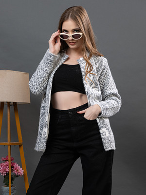 dadu dayal Floral Print Round Neck Casual Women Black Sweater