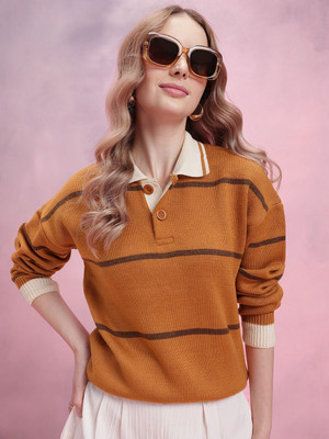 Dressberry Striped Peter Pan Collar Casual Women Red Sweater