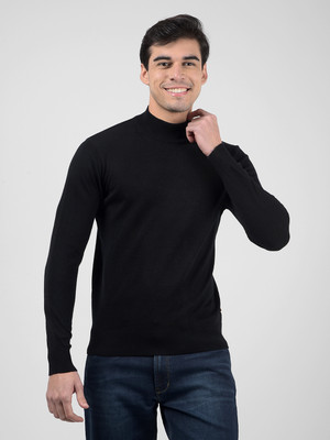NUMERO UNO Solid High Neck Casual Men Black Sweater