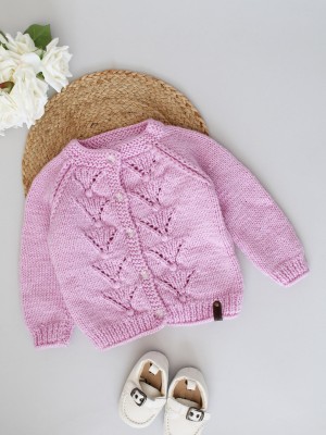 Woonie Self Design Round Neck Casual Baby Boys & Baby Girls Pink Sweater