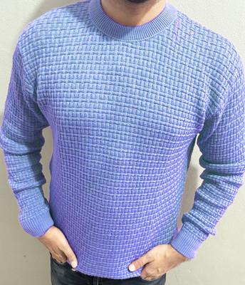 FREAKS Solid Round Neck Casual Men Blue Sweater