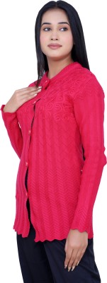 Jai Maa Chandi Fabrics Self Design Round Neck Casual Women Pink Sweater