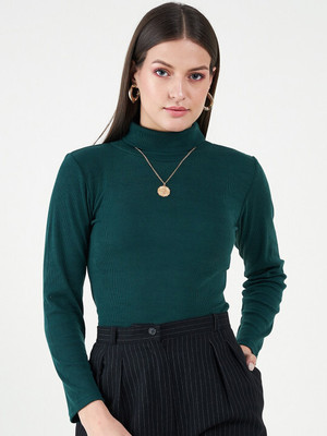 shubam enterprises Solid High Neck Casual Women Green Sweater