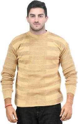 Life and style Self Design Round Neck Casual Men Beige Sweater