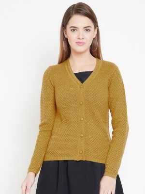 MADAME Solid V Neck Casual Women Yellow Sweater