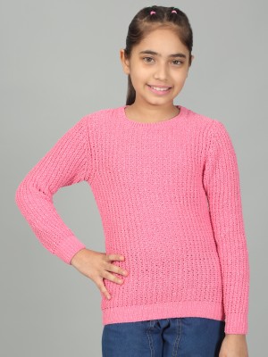 CANTABIL Solid Round Neck Casual Girls Pink Sweater