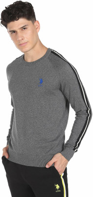 U.S. POLO ASSN. Solid Round Neck Casual Men Grey Sweater
