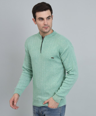 CANBLAR Solid Round Neck Casual Men Light Green Sweater