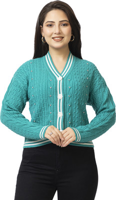 Lasoon Self Design V Neck Casual Women Yellow Sweater