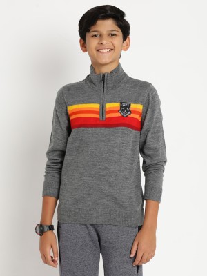 INDIAN TERRAIN Striped High Neck Casual Boys Black Sweater