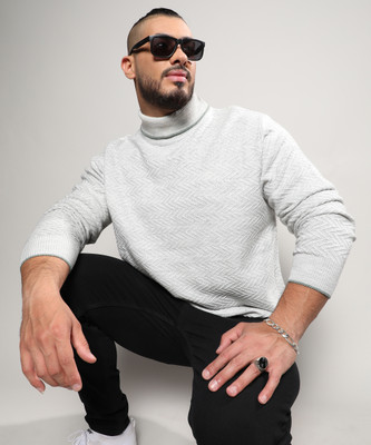 Instafab Plus Checkered Crew Neck Casual Men Beige Sweater