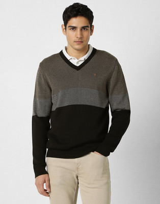 VAN HEUSEN Colorblock Crew Neck Casual Men Green Sweater