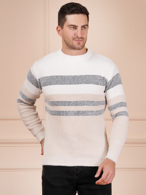 AXOLOTL Striped Round Neck Casual Men Black Sweater